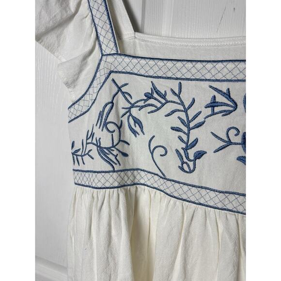 Greek Inspired White And Blue Linen Dress Large - Picture 2 of 5
